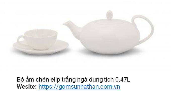 Bộ ấm chén elip trắng ngà dung tích 0.47L