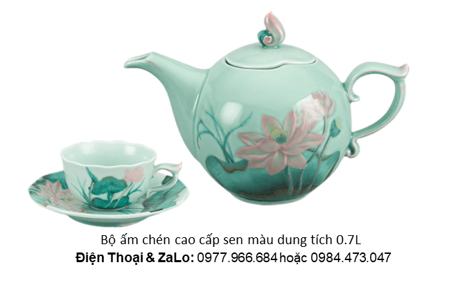 Bộ ấm chén cao cấp sen màu dung tích 0.7L